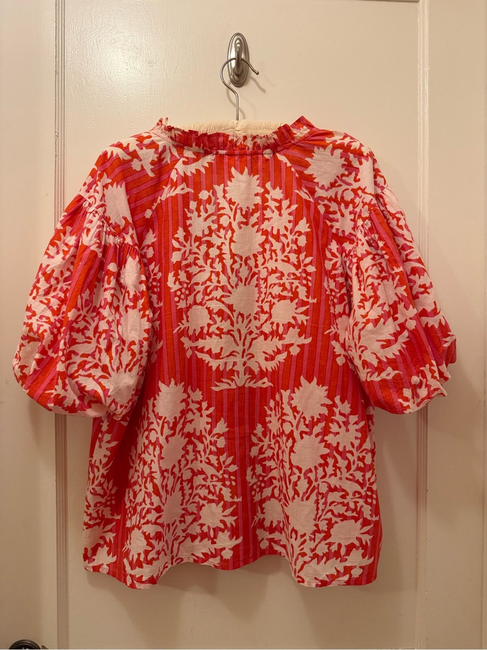 THML Orange and White Puff Sleeve Blouse - Picture 2 of 3